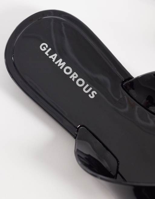 Glamorous – Jelly-Zehenstegsandalen in Schwarz mit Schleife, 3 von 4