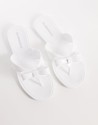 Jelly-Zehenstegsandalen in Weiß mit Schleife Weiß 39
