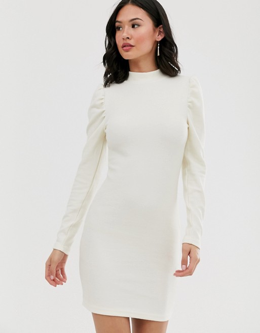 Glamorous jumper dress with puff sleeves in fine knit