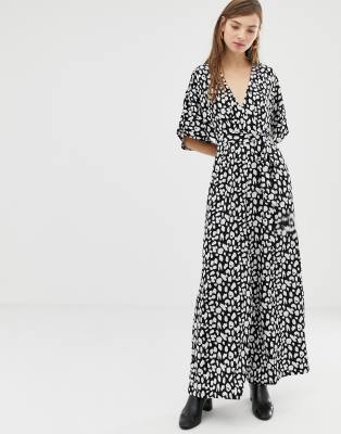 Glamorous jumpsuit with kimono sleeves in tonal leopard-Black