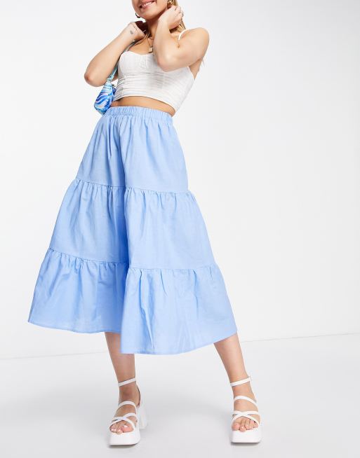 Glamorous - Jupe mi-longue d'ensemble à volants sur l'ensemble - Bleu, 3 de 4