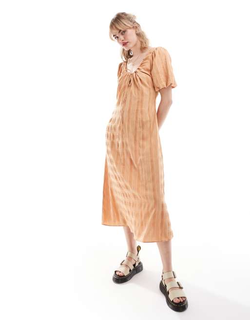Glamorous keyhole detail check print midi dress in apricot