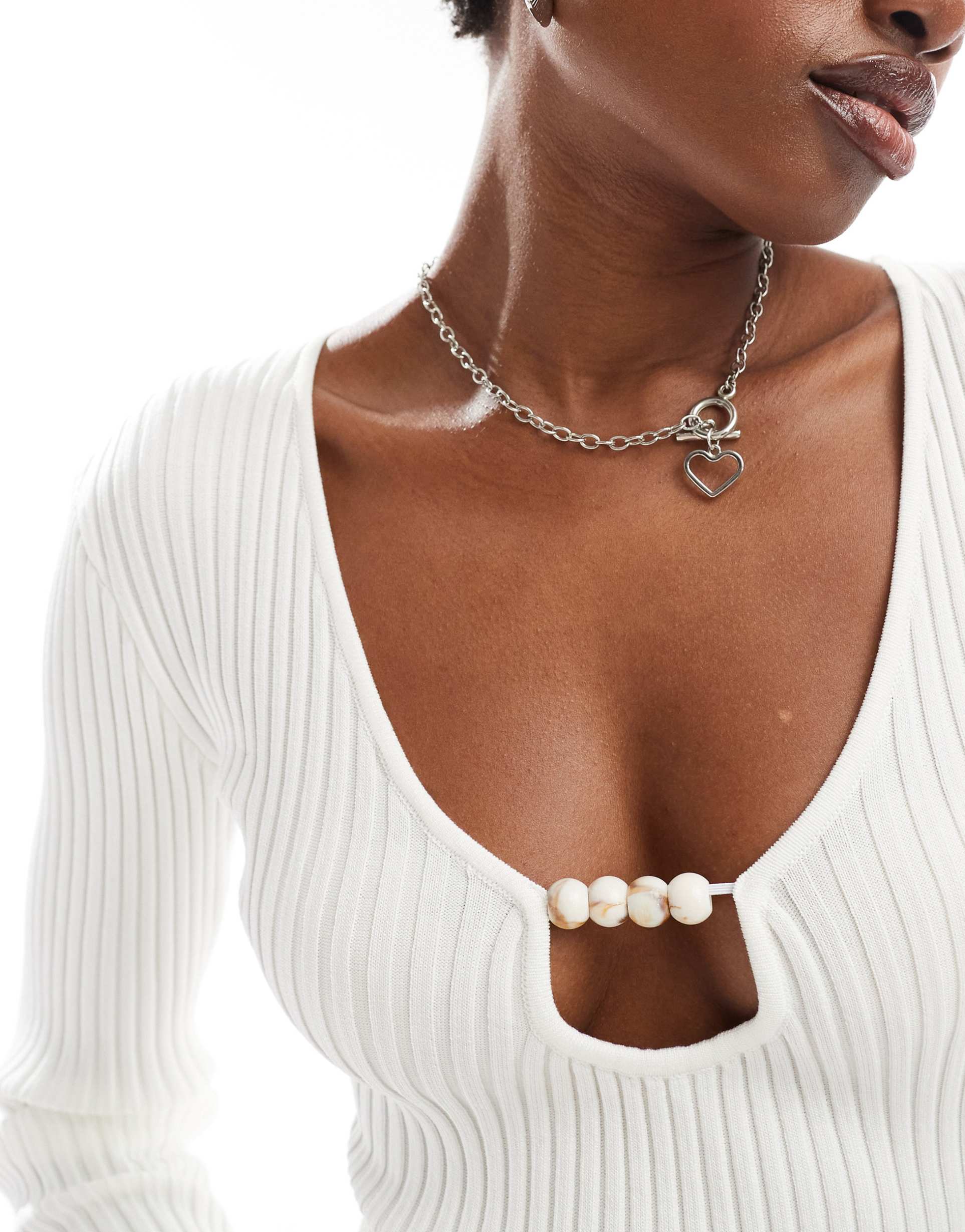 glamorous keyhole detail knit midi sweater dress in off-white