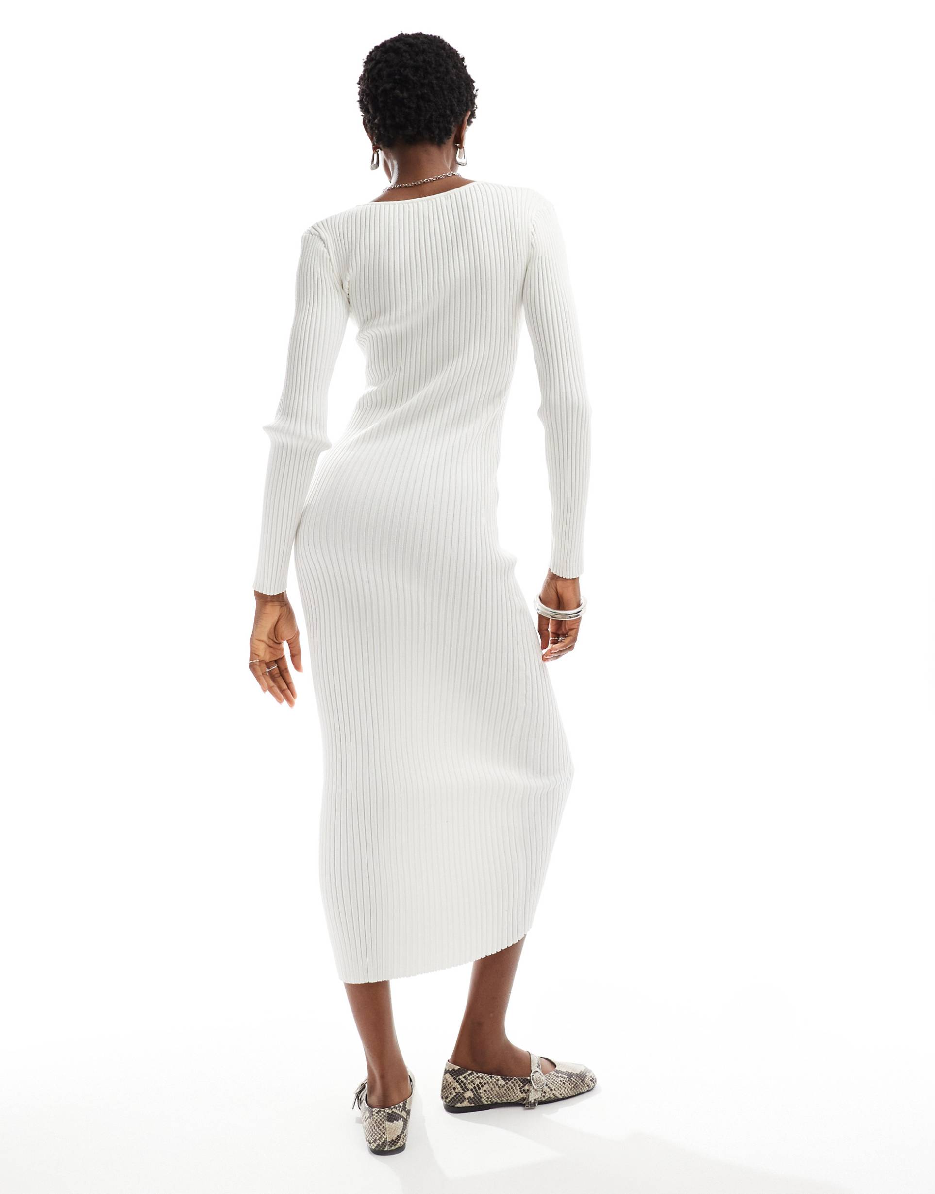 glamorous keyhole detail knit midi sweater dress in off-white