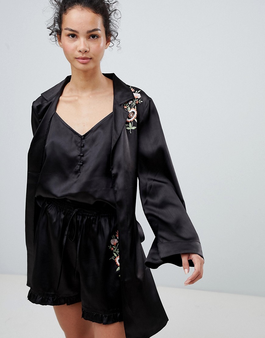 Glamorous - Kimono con ricamo a fiori-Nero