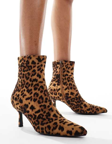 Glamorous kitten heel ankle boots  in leopard - view 1