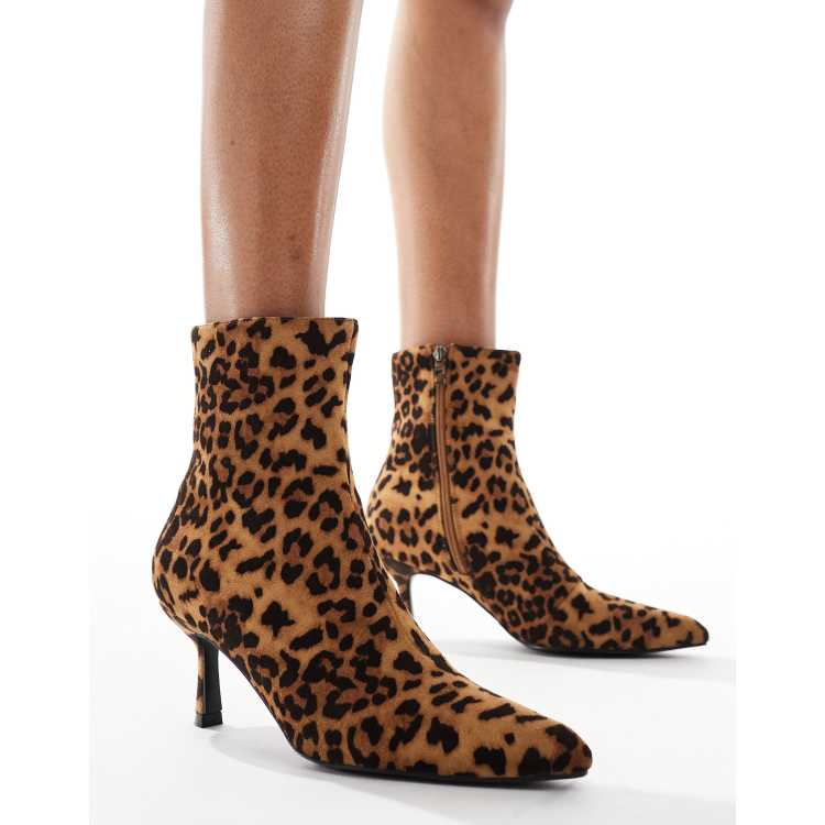 Glamorous kitten heel ankle boots in leopard ASOS