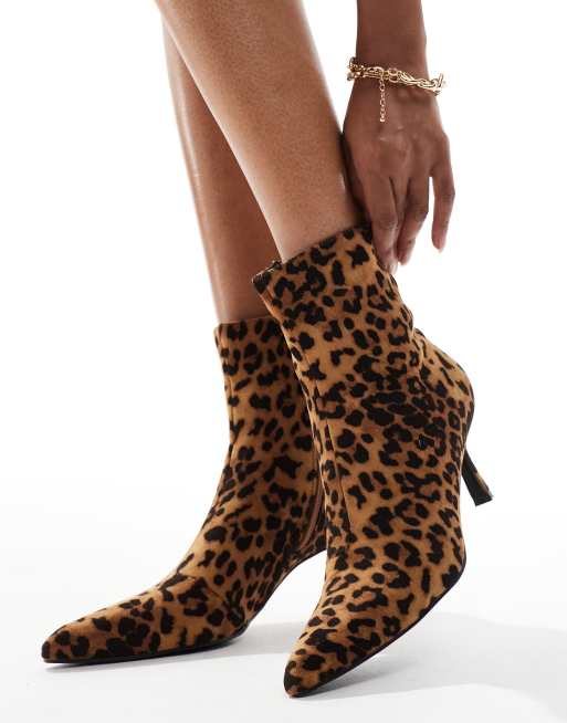 Glamorous kitten heel ankle boots in leopard