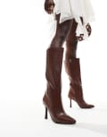 [Glamorous] Glamorous kitten heel knee boots in cognac croc-Brown 36 BROWN