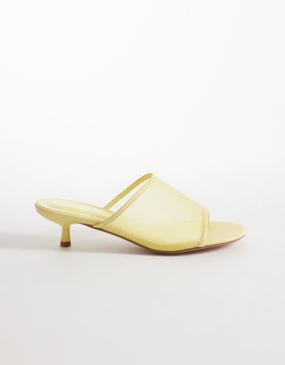  kitten heel mesh sandals in butter yellow