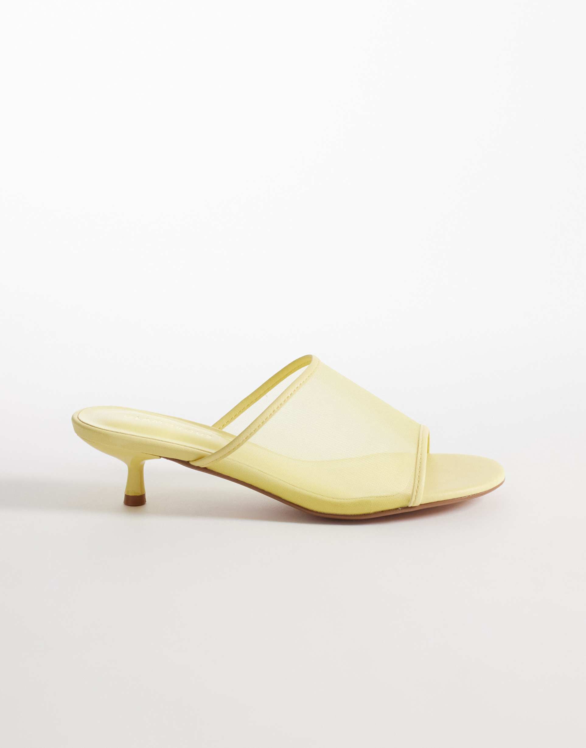 glamorous kitten heel mesh sandals in butter yellow