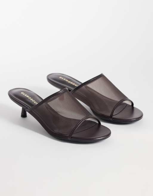 Glamorous kitten heel mesh sandals in espresso brown, 3 of 4