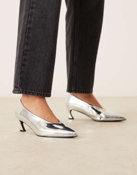 Glamorous kitten heel pumps in silver - view 1