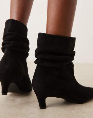 Glamorous Kitten Heel Ruched Mid Ankle Boots In Black