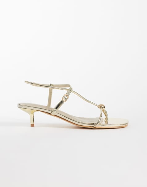 Glamorous kitten heel sandals in gold - view 1