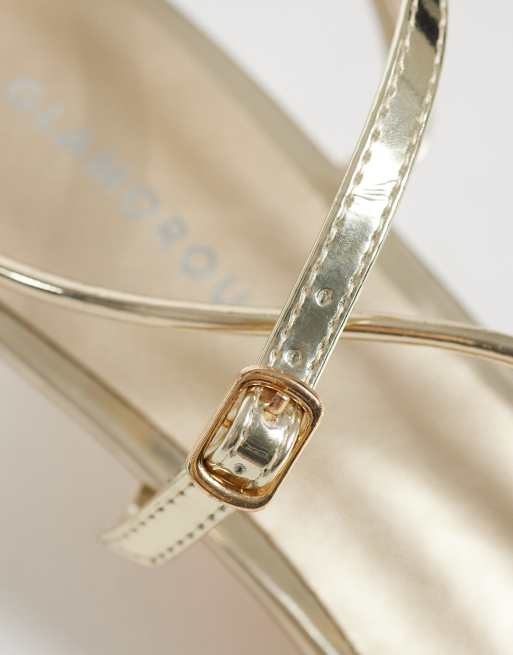 Glamorous kitten heel sandals in gold, 3 of 4