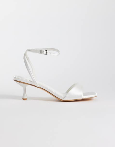 Glamorous kitten heel sandals in ivory satin - view 1
