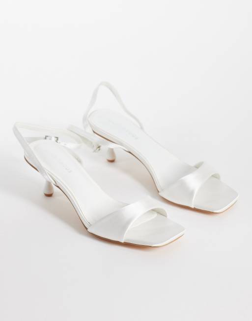 Glamorous kitten heel sandals in ivory satin, 2 of 4