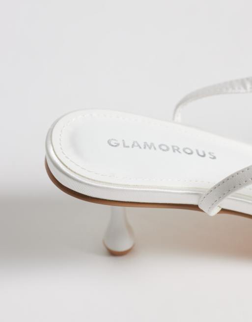 Glamorous kitten heel sandals in ivory satin, 4 of 4