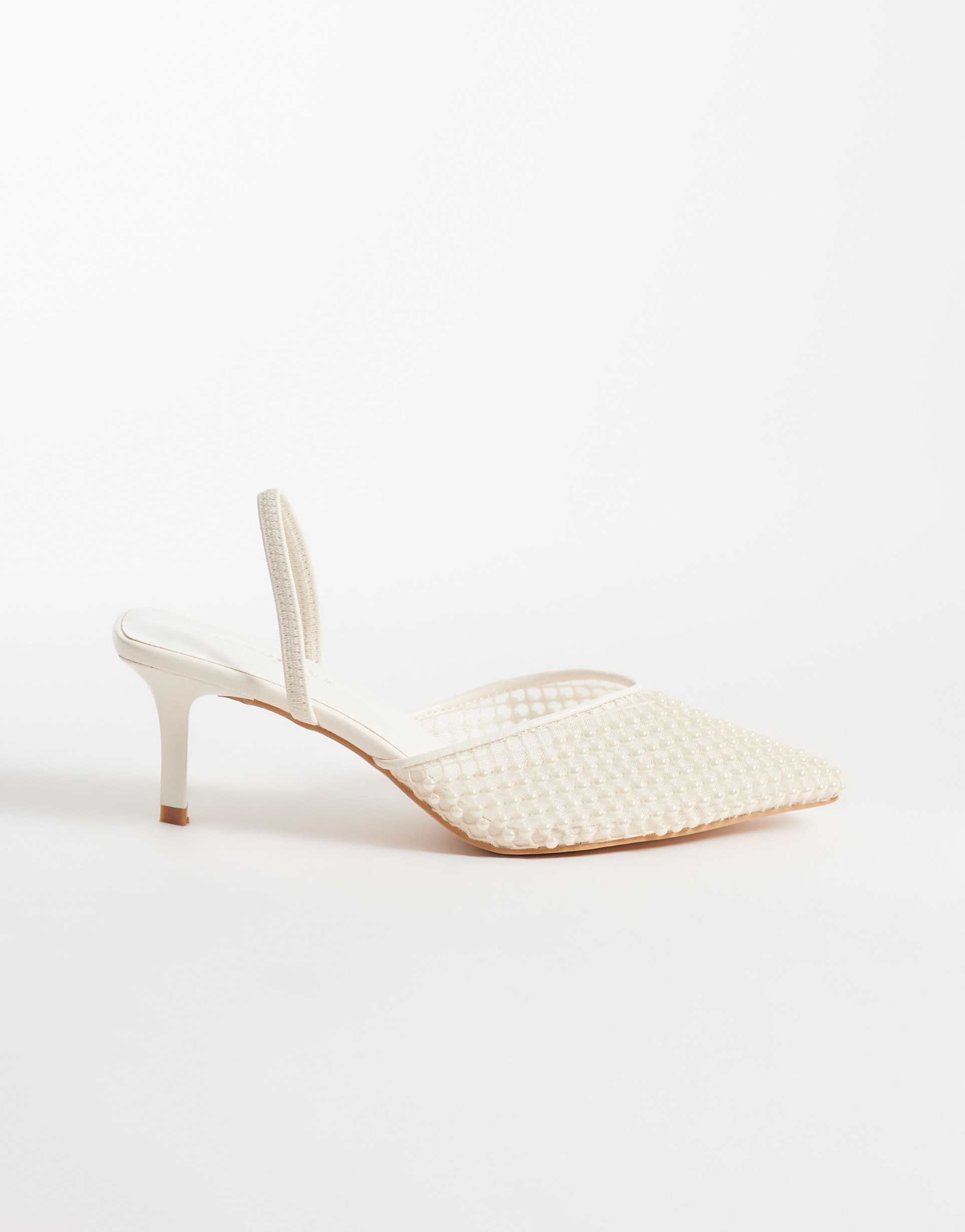glamorous kitten heel shoes with faux pearls in ivory