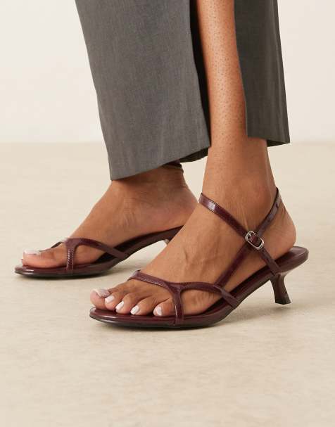 Glamorous kitten heel strappy sandals in burgundy patent - view 1