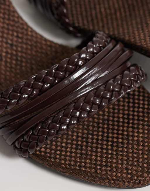 Glamorous kitten heeled woven sandals in brown, 4 of 4