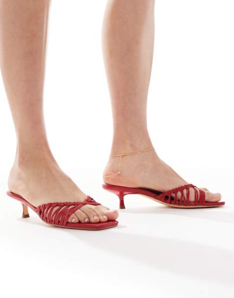 Glamorous kitten heeled woven sandals in red - view 1