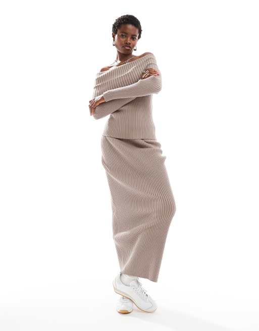 Glamorous - Klassieke gebreide maxirok in taupe, deel van co-ord set