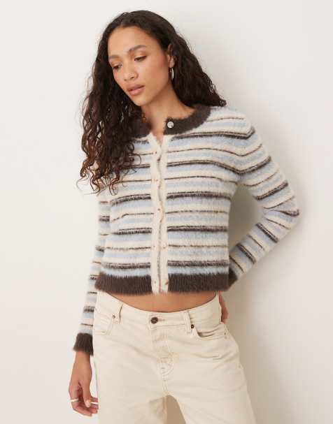 Glamorous – Knappe Strickjacke in braun gestreift mit Knopfleiste - view 1