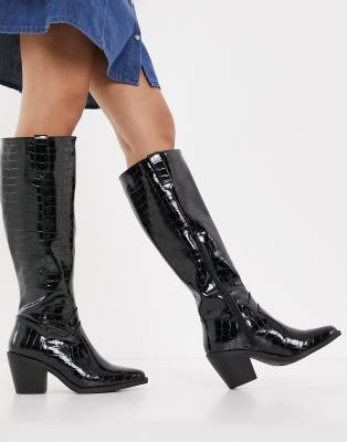 Glamorous Knee High Western Boots In Black