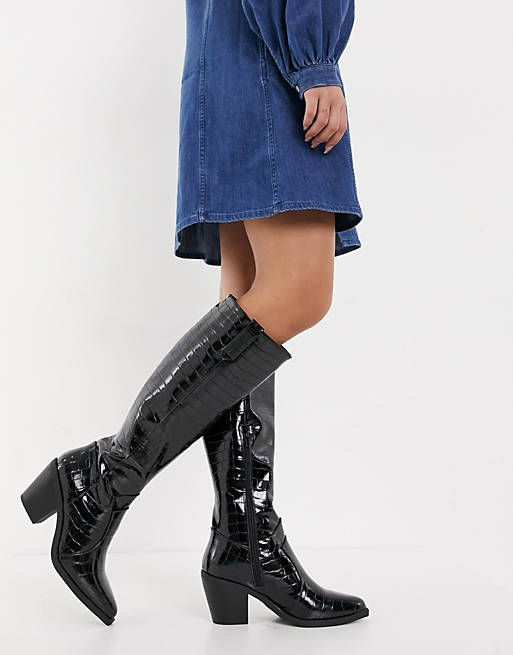 Women Boots/Glamorous knee high western boots in black 