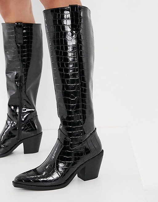 Women Boots/Glamorous knee high western boots in black 
