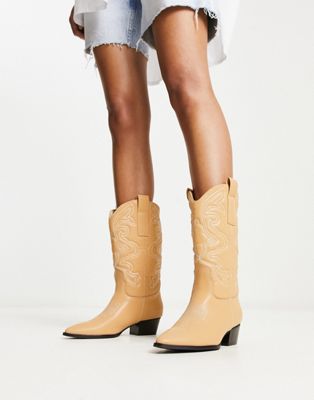 Glamorous knee western boots in beige