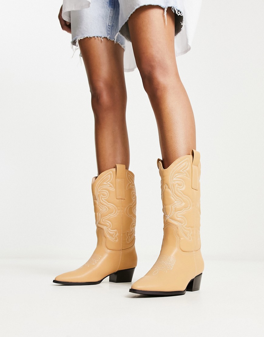 Glamorous knee western boots in beige-Neutral