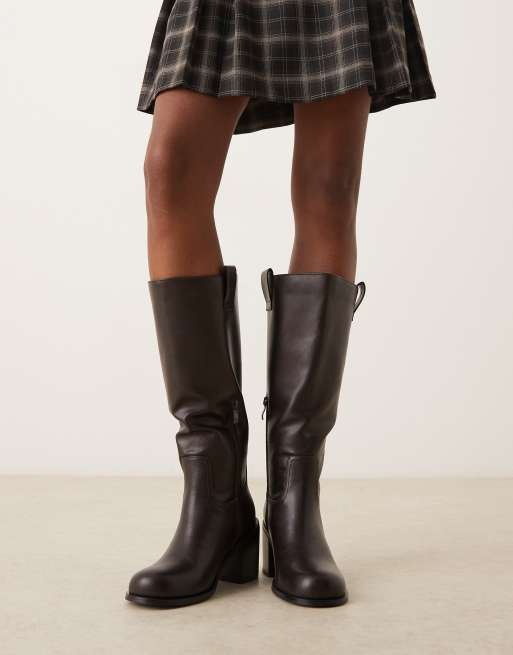 Glamorous – Kniehohe Stiefel in Braun mit Blockabsatz, 4 von 4