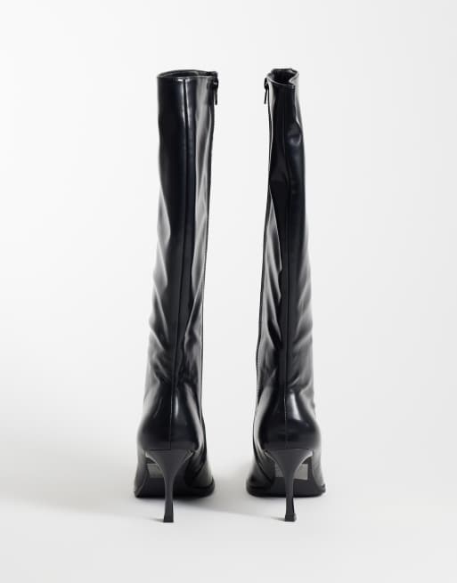 Glamorous kniehohe Stiefel mit Absatz und eckiger Zehenpartie aus schwarzem PU, 3 von 5