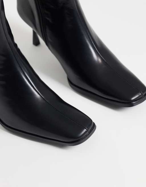 Glamorous kniehohe Stiefel mit Absatz und eckiger Zehenpartie aus schwarzem PU, 5 von 5