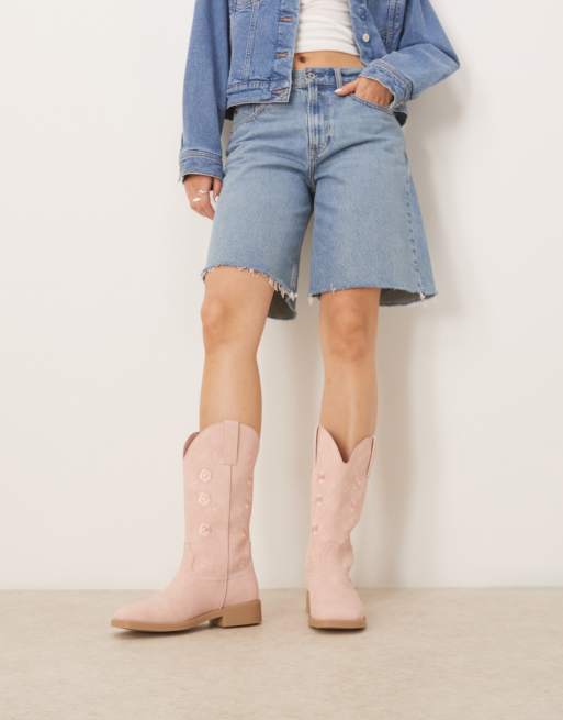 Glamorous – Kniehohe Westernstiefel in Rosa mit Stickerei, 2 von 4