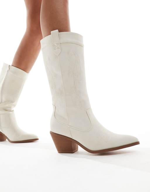 Glamorous – Kniehohe Westernstiefel in Wollweiß, 4 von 4