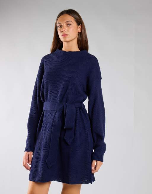 Glamorous Knit belted long sleeve mini dress in navy, 2 of 4
