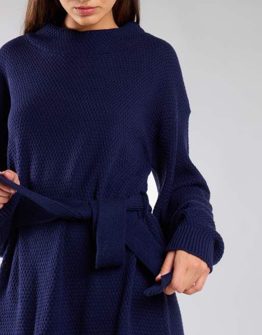 Glamorous Knit belted long sleeve mini dress in navy, 4 of 4