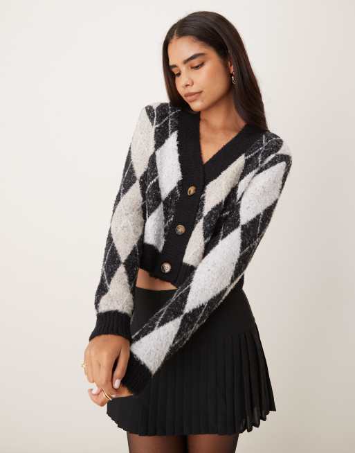 Glamorous knit cardigan in black multi argyle
