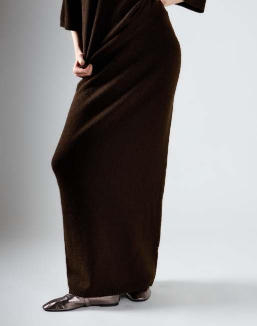 Glamorous Knit maxi skirt in khaki brown, 4 of 4