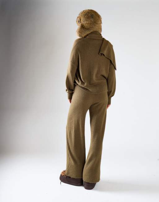 Glamorous Knit wide-leg trousers in moss green, 3 of 4