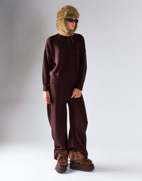 Glamorous Knit wide-leg trousers in walnut - view 1