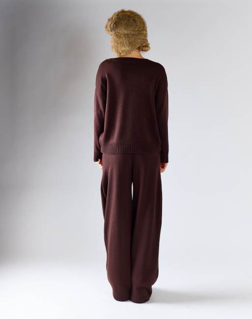 Glamorous Knit wide-leg trousers in walnut, 4 of 4