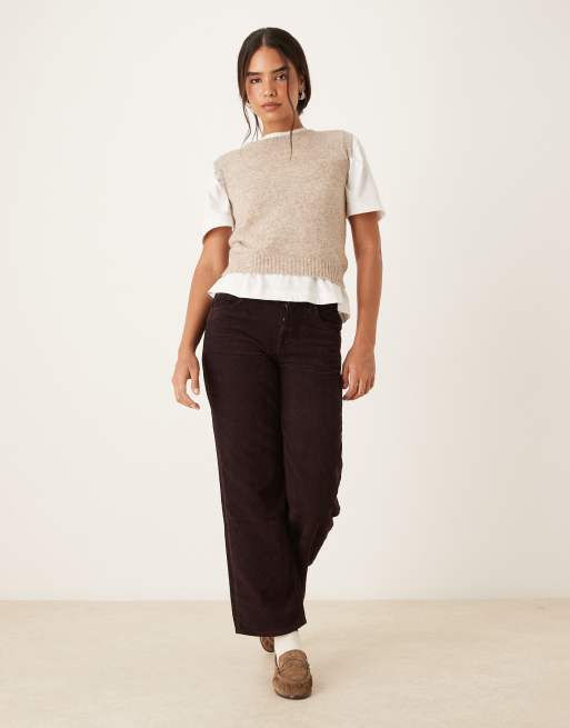 Glamorous knitted crew neck vest top in beige marl, 2 of 4