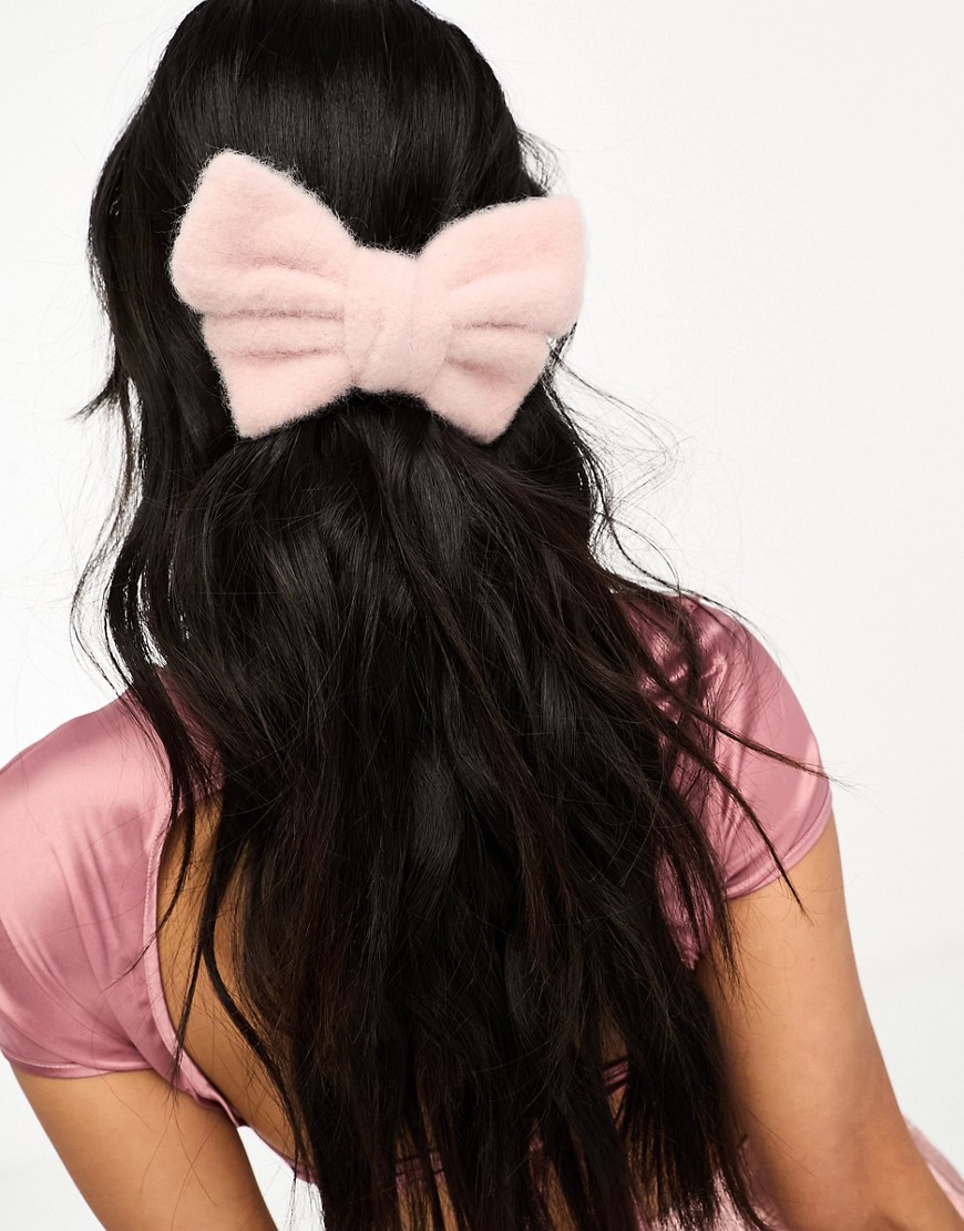 Glamorous Knitted Hair Bow In Blush Pink