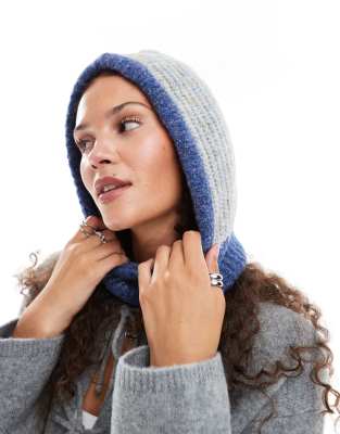 knitted hood in blue color block