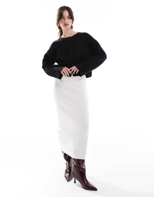 Glamorous Knitted midi skirt in off white